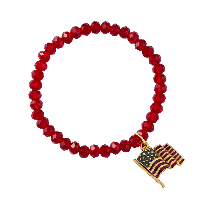 Enameled USA Flag Red Stretch Charm Bracelet
