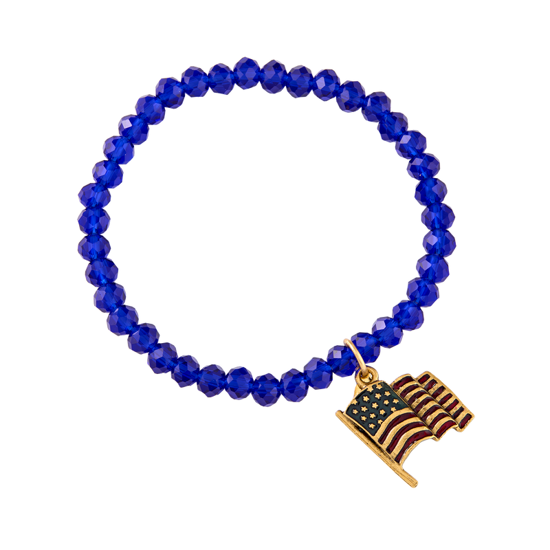 Enameled USA Flag Blue Stretch Charm Bracelet