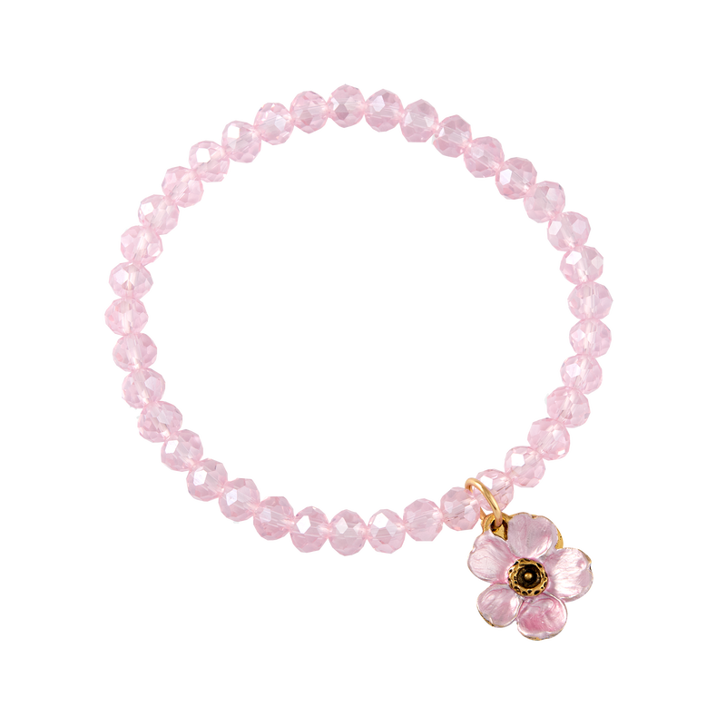Enameled Cherry Blossom Stretch Charm Bracelet