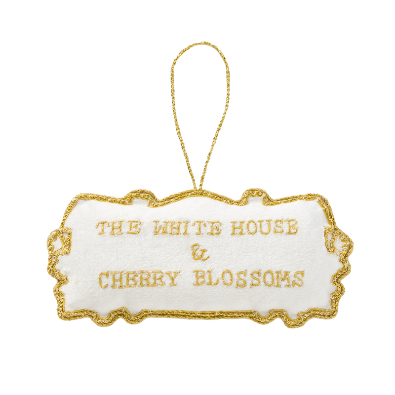 Cherry Blossom White House Embroidered Ornament