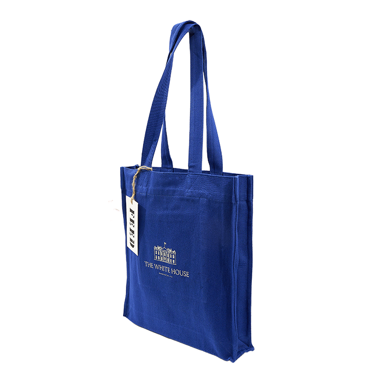 FEED Book Tote with White House Graphic - Blue - Tilted