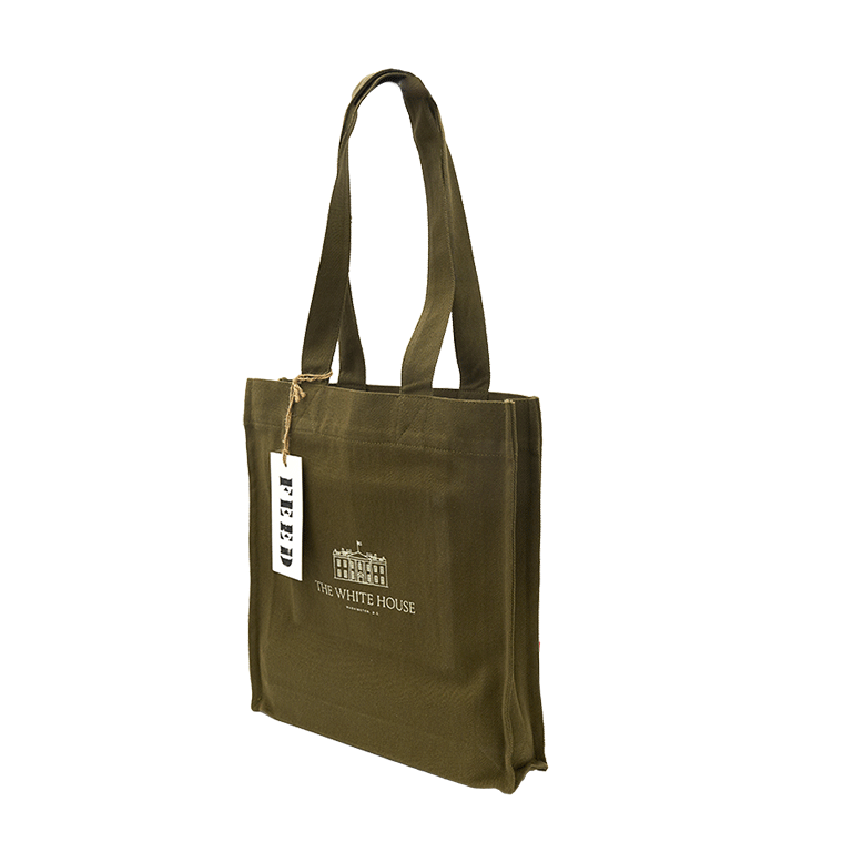 FEED Book Tote with White House Graphic - Green - Angle