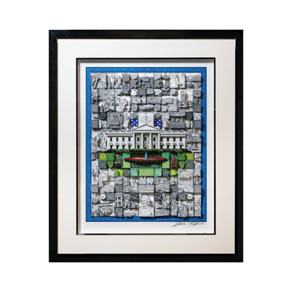 Charles Fazzino Black and White Quilted White House Art in Charles Fazzino Black and White Quilted White House Art in