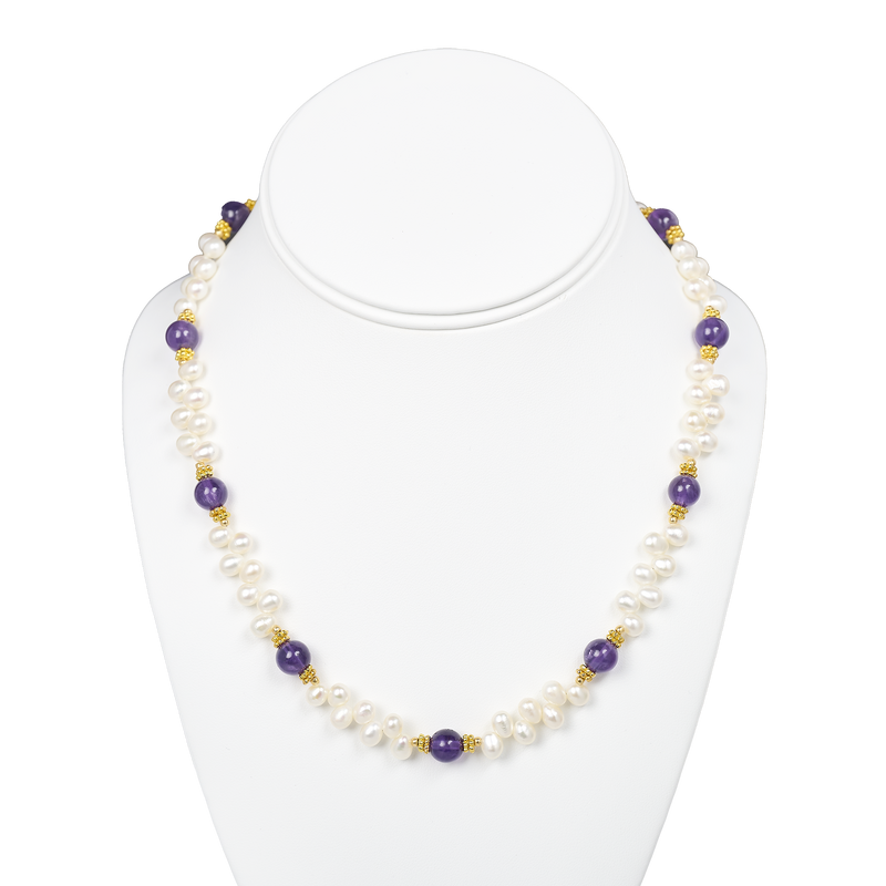 Lincoln Presidential China Inspired Amethyst and Pearl Necklace with Gold Accent