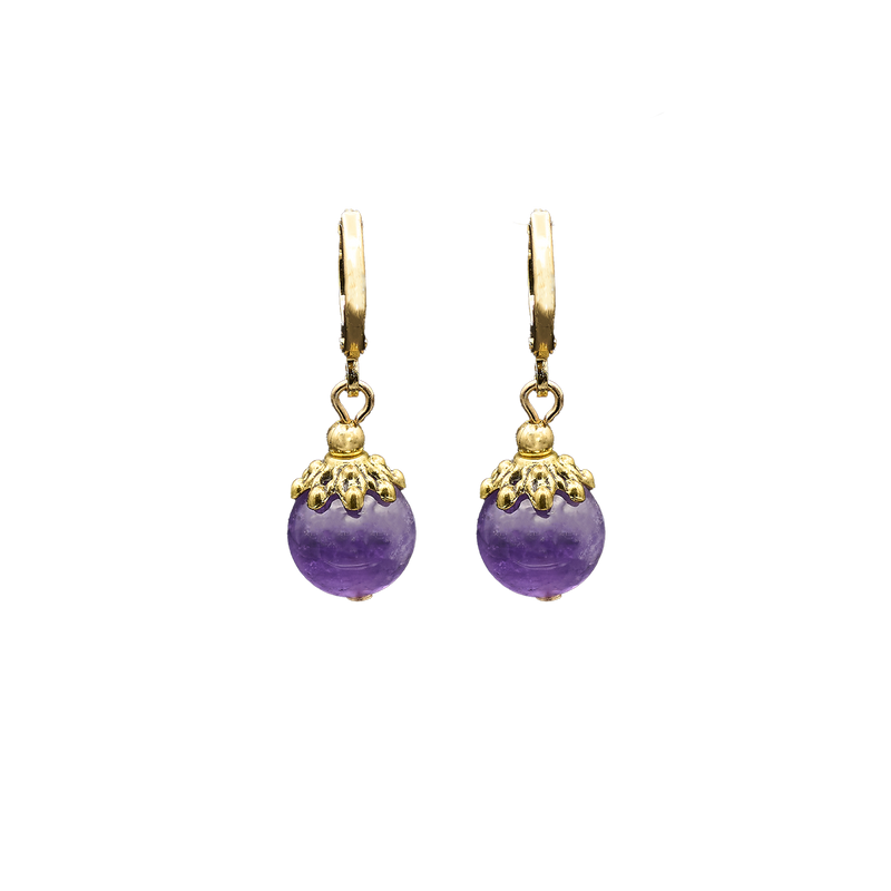 Lincoln Presidential China Inspired Amethyst Bead Huggie Earrings