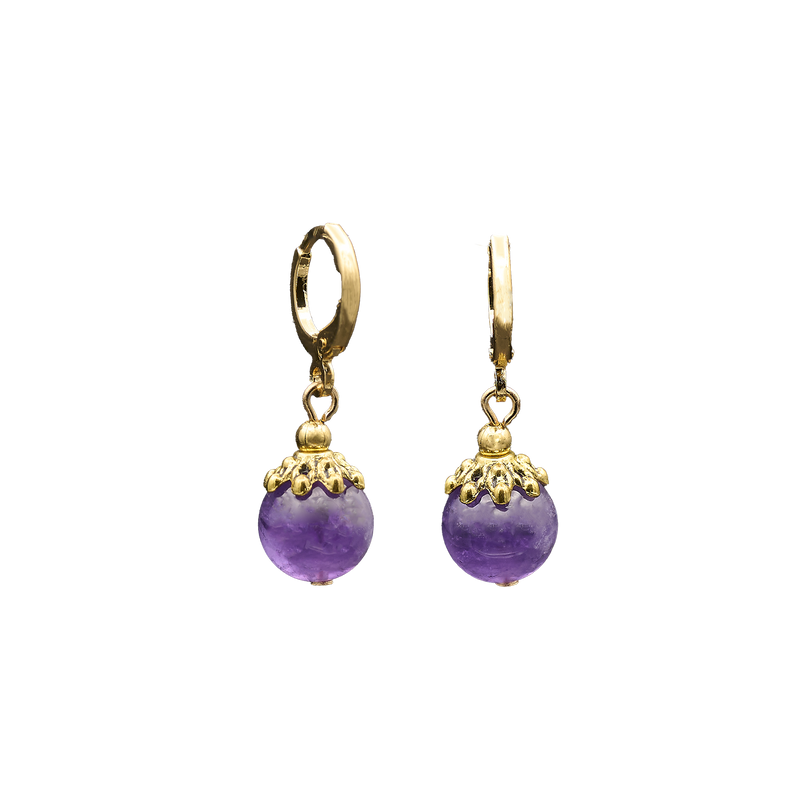 Lincoln Presidential China Inspired Amethyst Bead Huggie Earrings