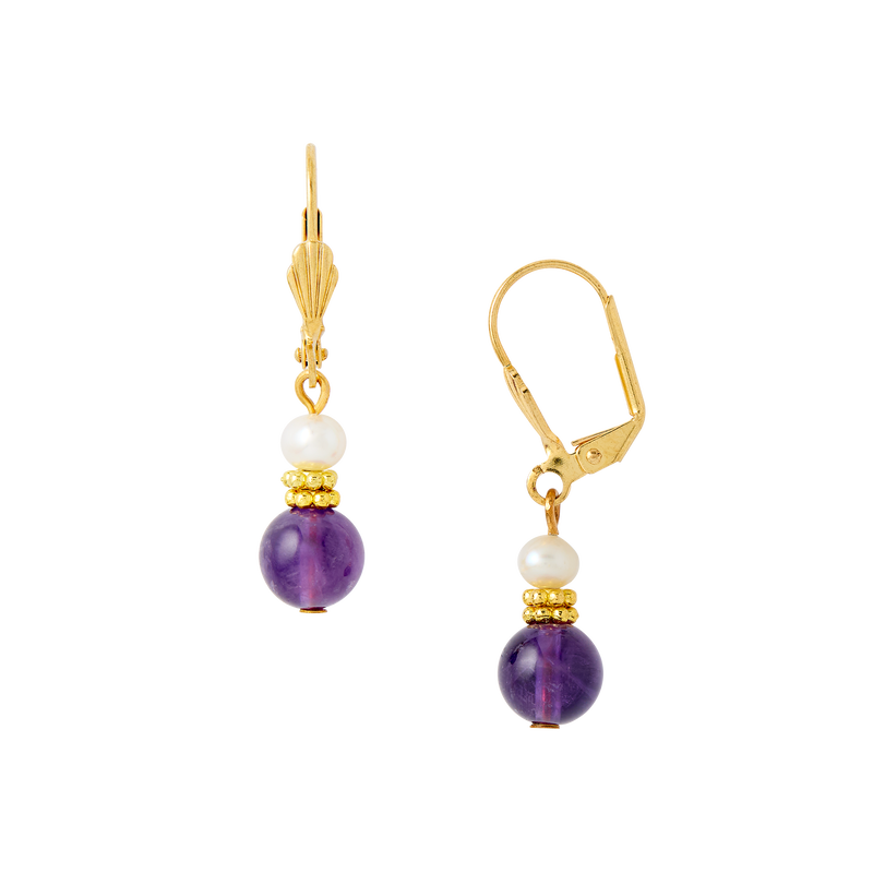 Lincoln Presidential China Inspired Amethyst and Pearl Earrings with Gold Accent