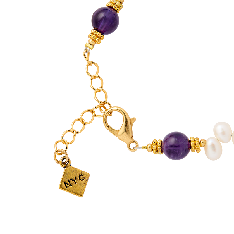 Lincoln Presidential China Inspired Amethyst and Pearl Bracelet with Gold Accent