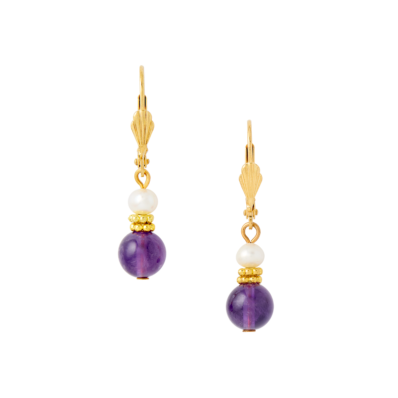 Lincoln Presidential China Inspired Amethyst and Pearl Earrings with Gold Accent