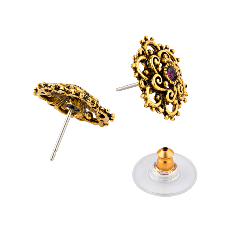 Lincoln Presidential China Inspired Gold Openwork Earring with Crystal