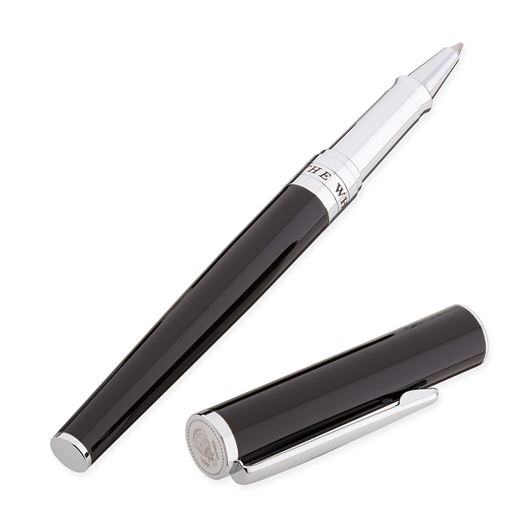 White House Slim Rollerball Pen with Chrome Accents - Open