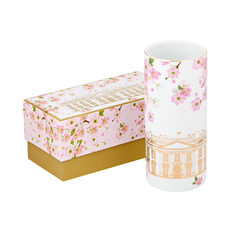 White House with Cherry Blossoms Vase
