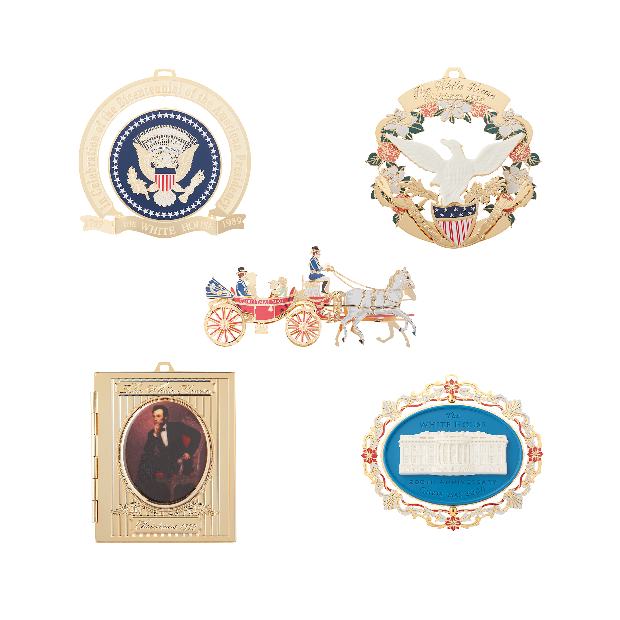 White House Christmas Ornament Set: 1989, 1998-2001 – White House