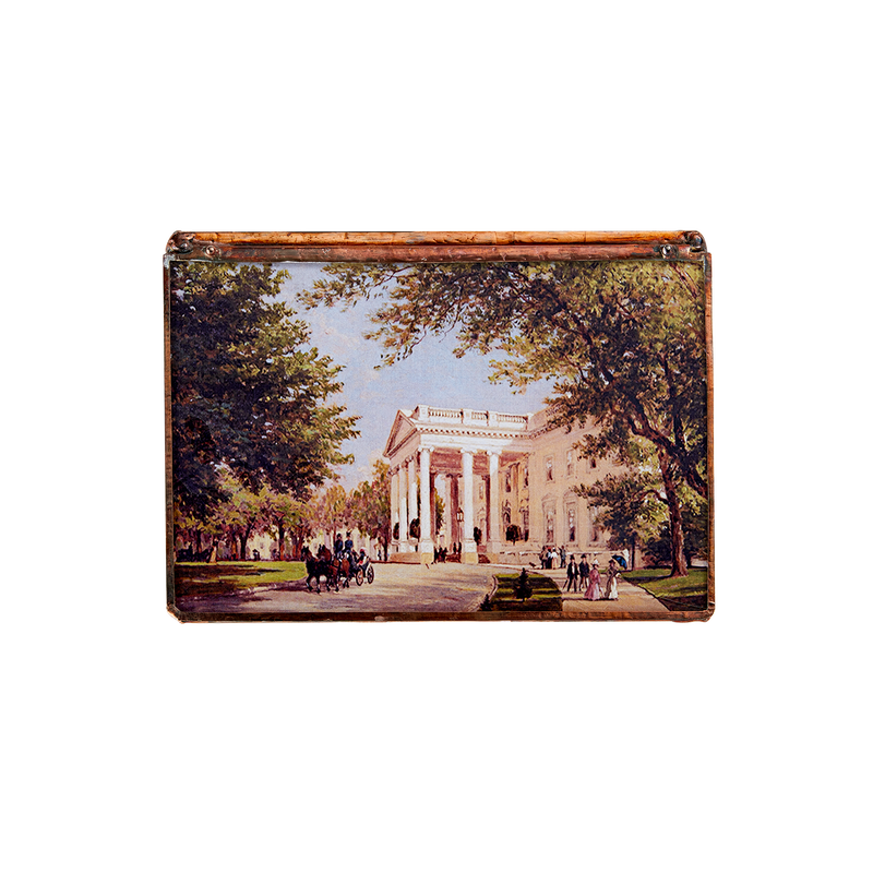 Glass decoupage box depicting a painting by artist John Ross Key-top