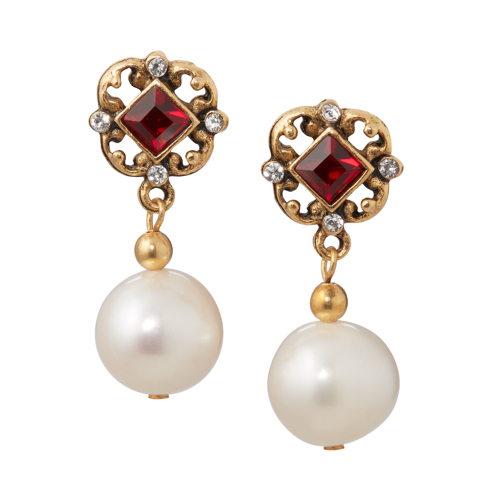 Nancy Reagan InspiredRed Crystal and Pearl Earrings – White House