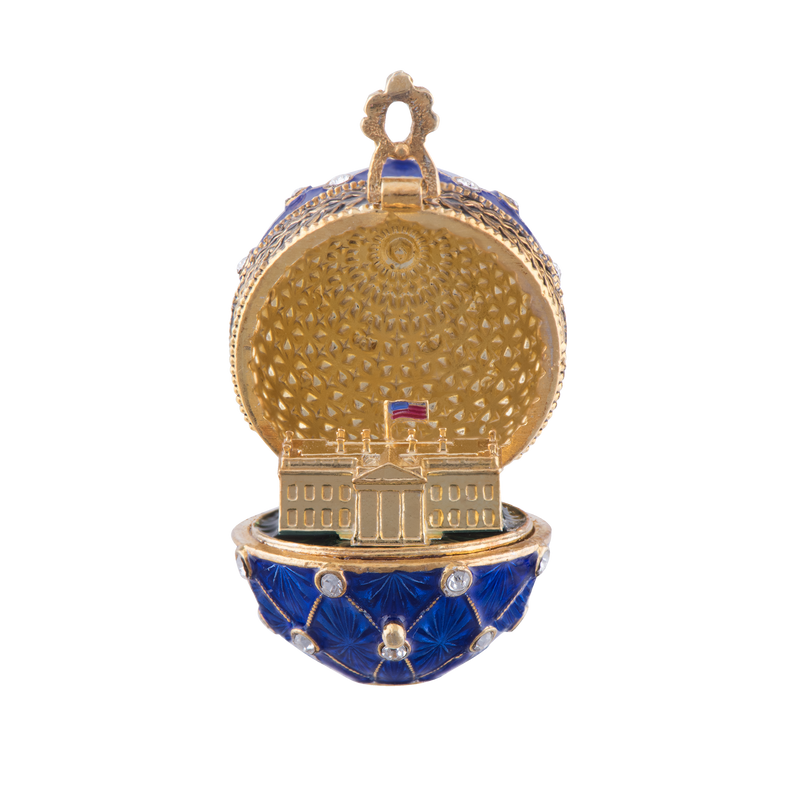Blue White House Egg Pendant-Open
