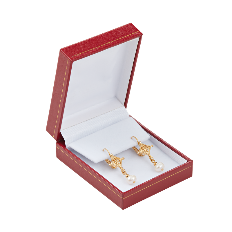 Drop Pearl Earrings with Gold Accent-In Box
