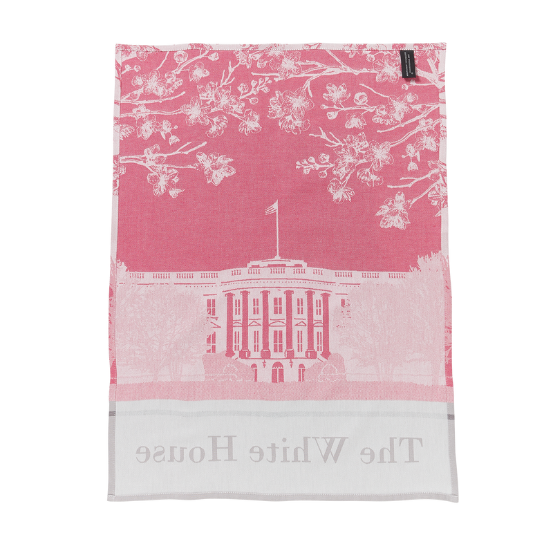 Pink White House Tea Towel-Back