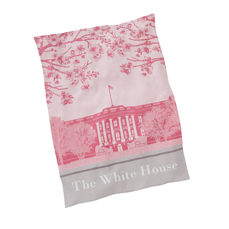 Pink White House Tea Towel