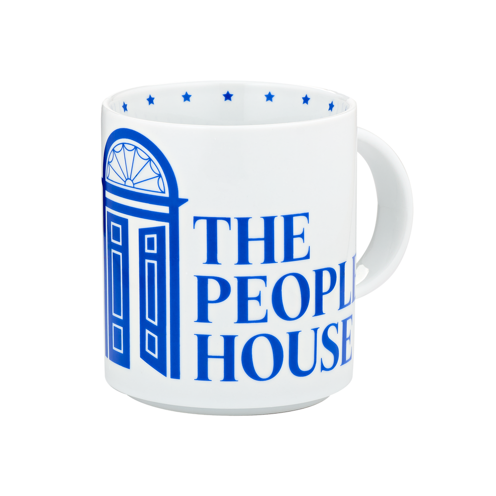 The People's House Blue and White Logo Mug