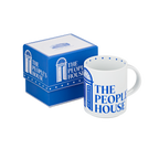 The People's House Blue and White Logo Mug