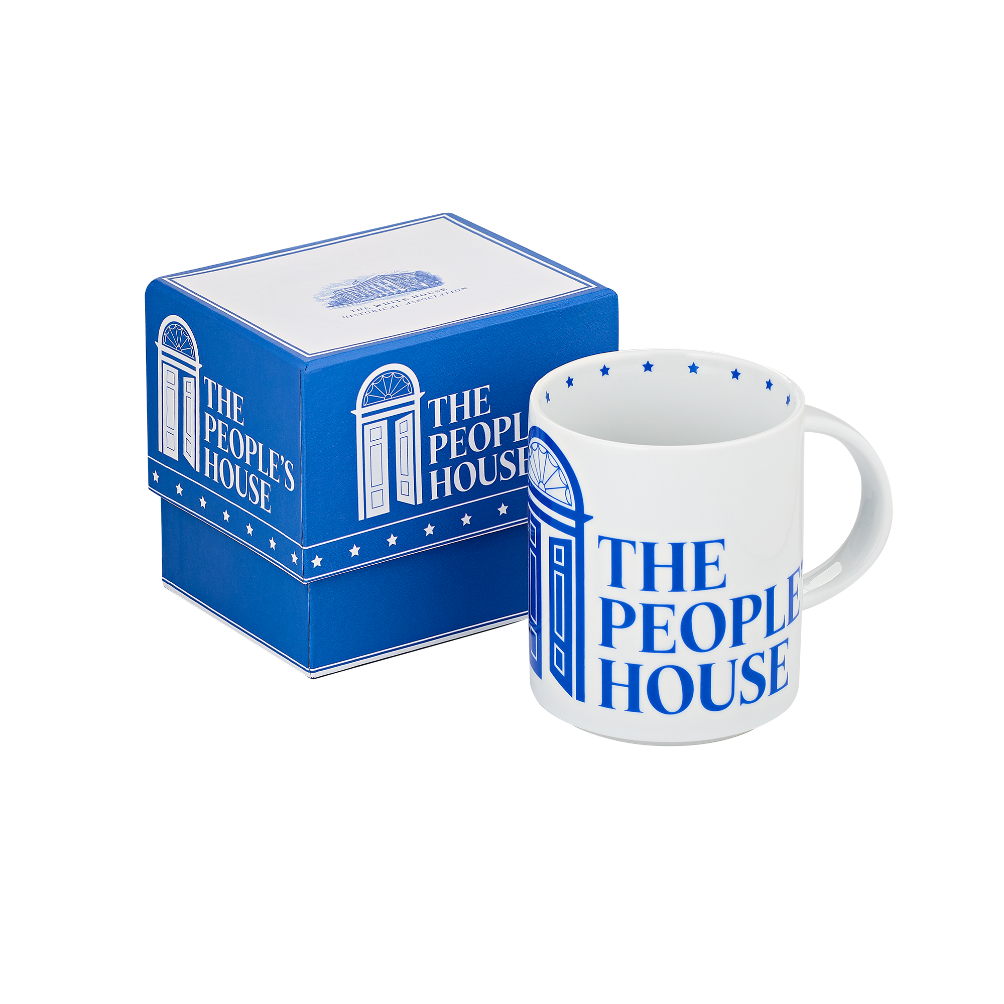 The People's House Blue and White Logo Mug