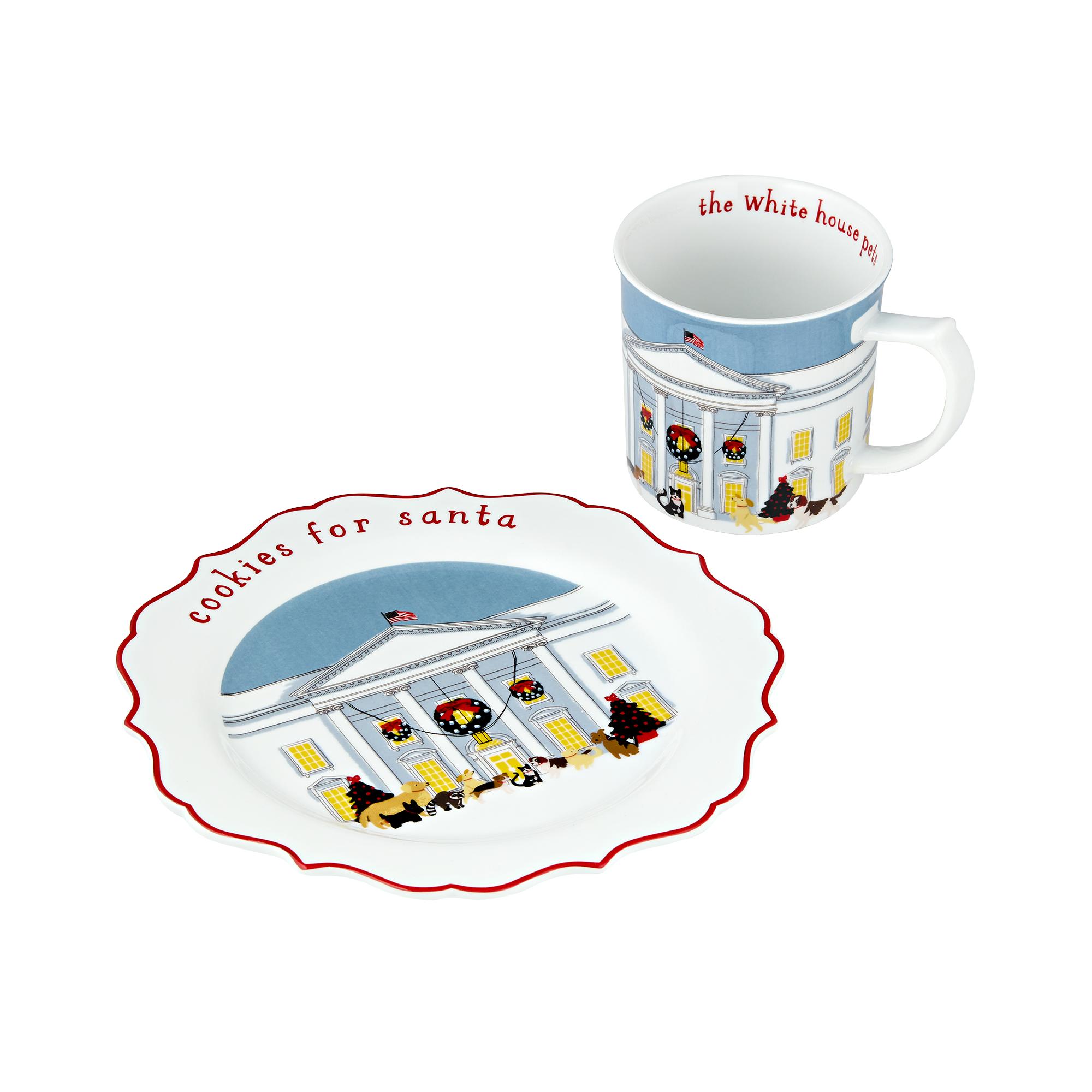 Presidential Pets Porcelain Holiday Cocoa Mug and Plate Set