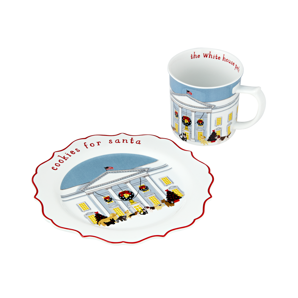 Presidential Pets Porcelain Holiday Cocoa Mug and Plate Set