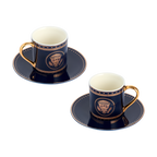 Navy and Gold Truman Seal Espresso Cups with Saucers, Set of Two