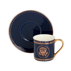Navy and Gold Truman Seal Espresso Cups with Saucers, Set of Two