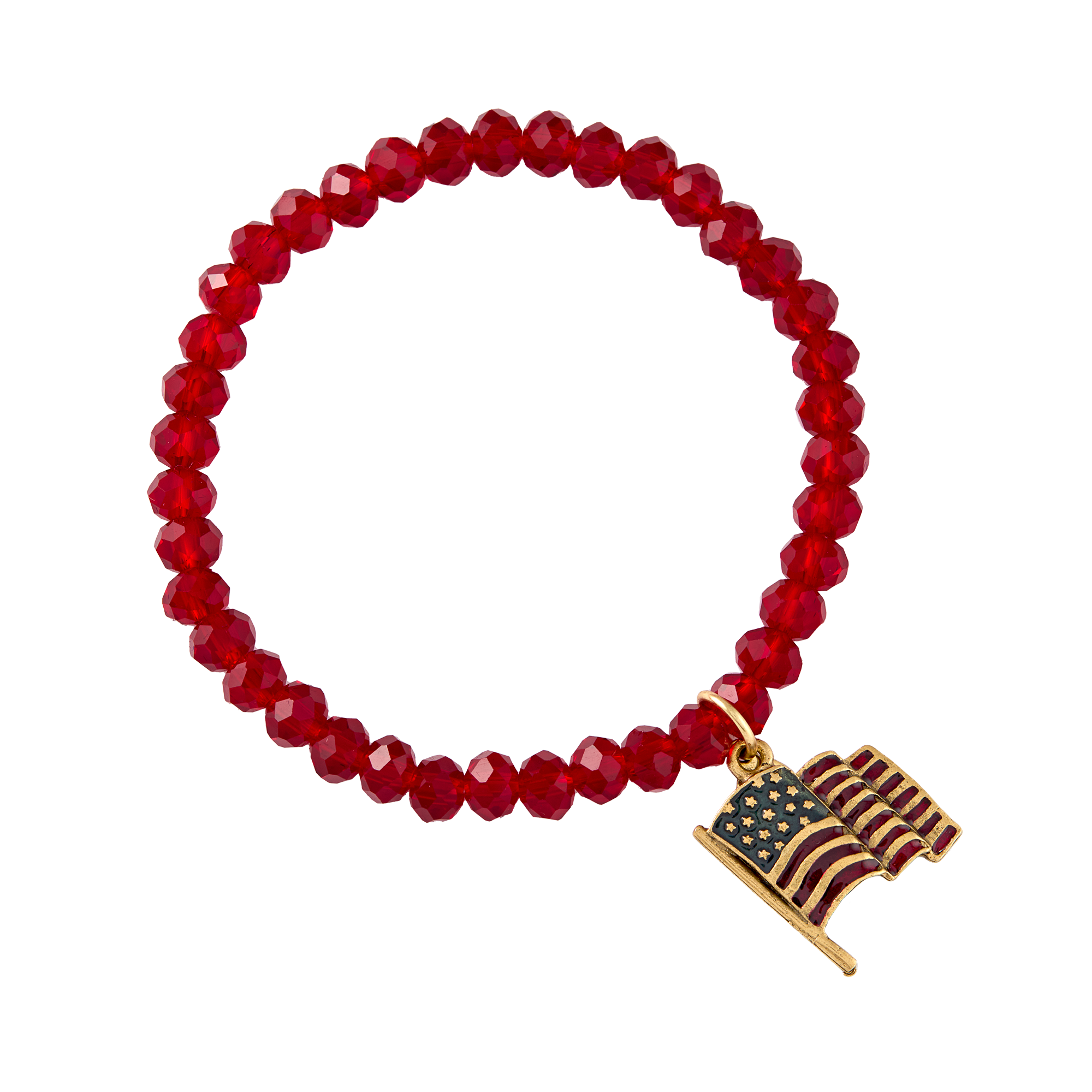 Enameled USA Flag Red Stretch Charm Bracelet