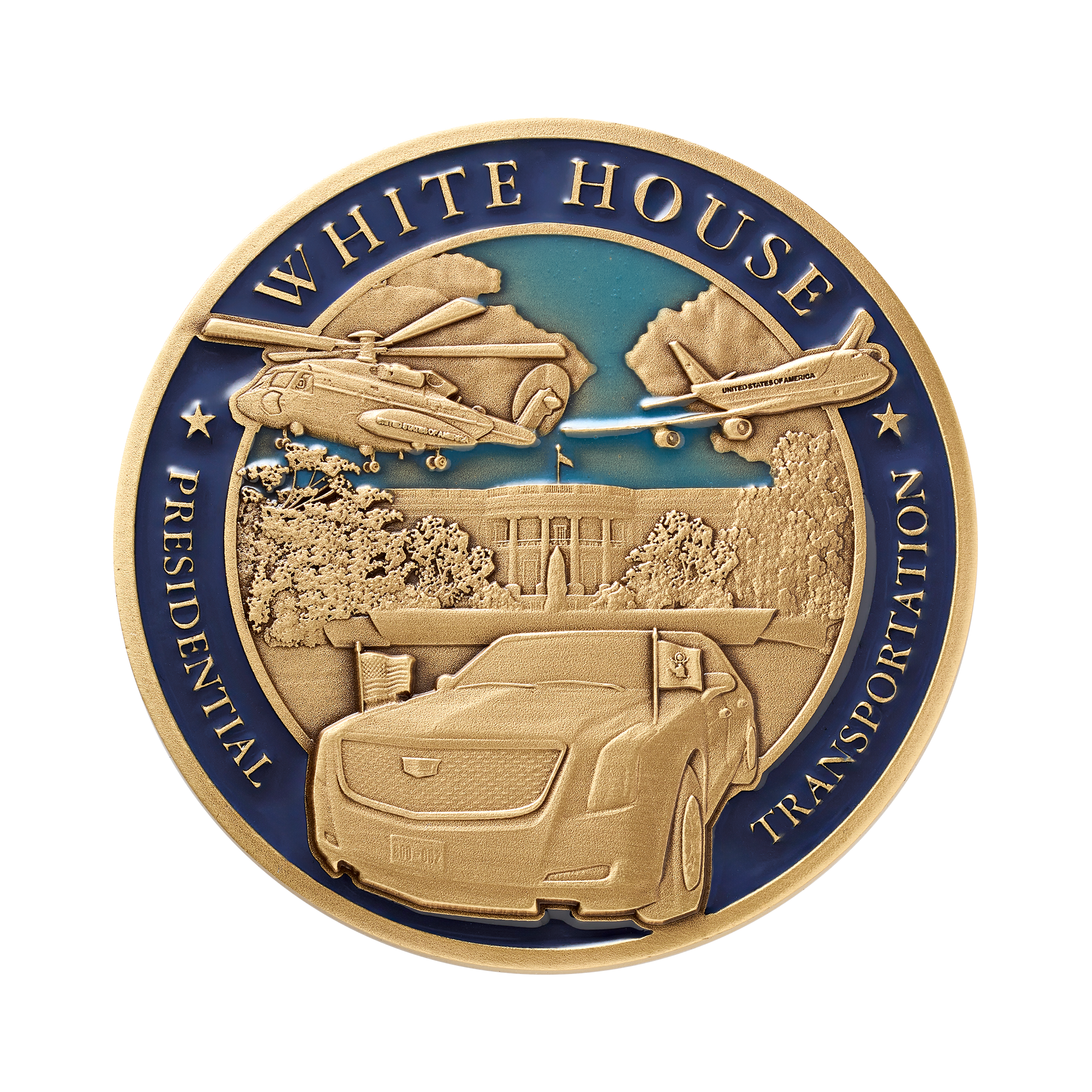 White House Presidential Transportation Challenge Coin with Color Fill Sky