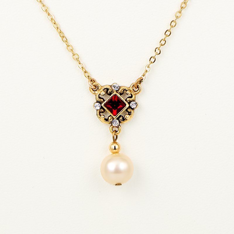 Nancy Reagan Inspired Red Crystal and Pearl Necklace