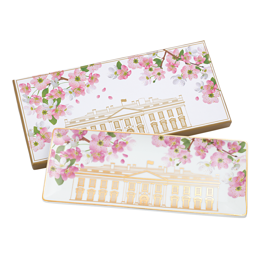 White House with Cherry Blossoms Tray top with box