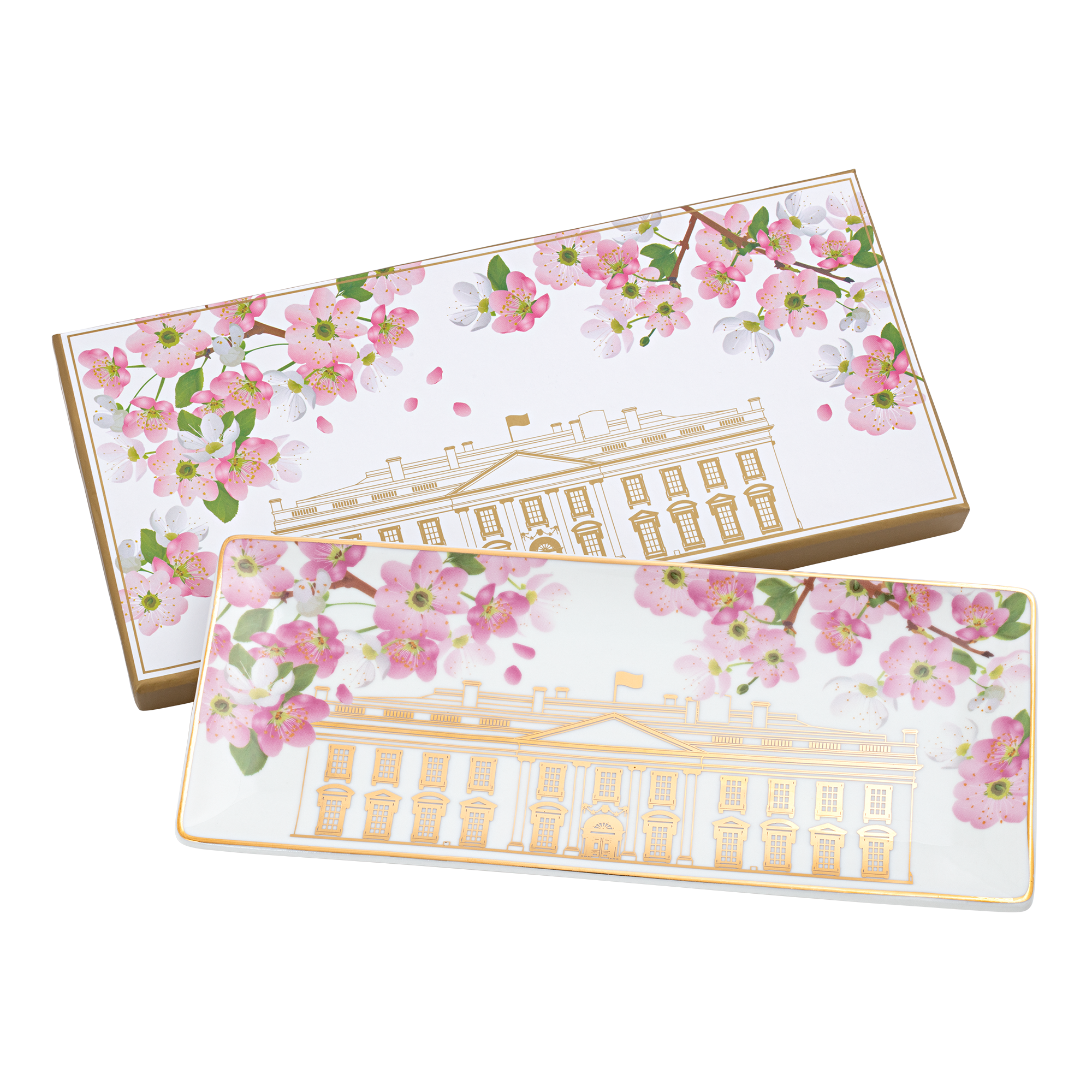 White House with Cherry Blossoms Tray top with box