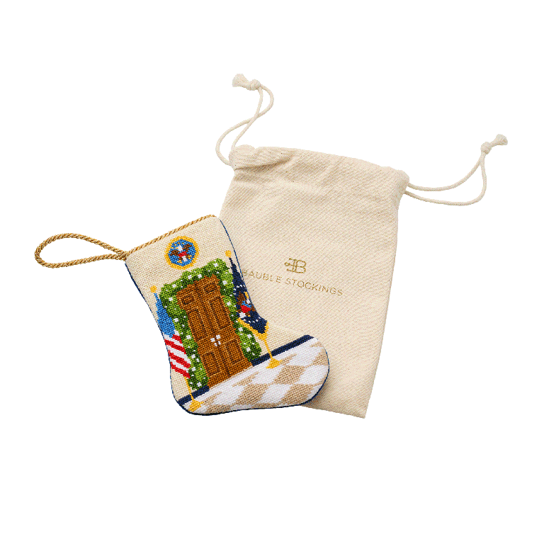 Bauble Stockings White House Entry Hall Needlepoint Mini Stocking with bag