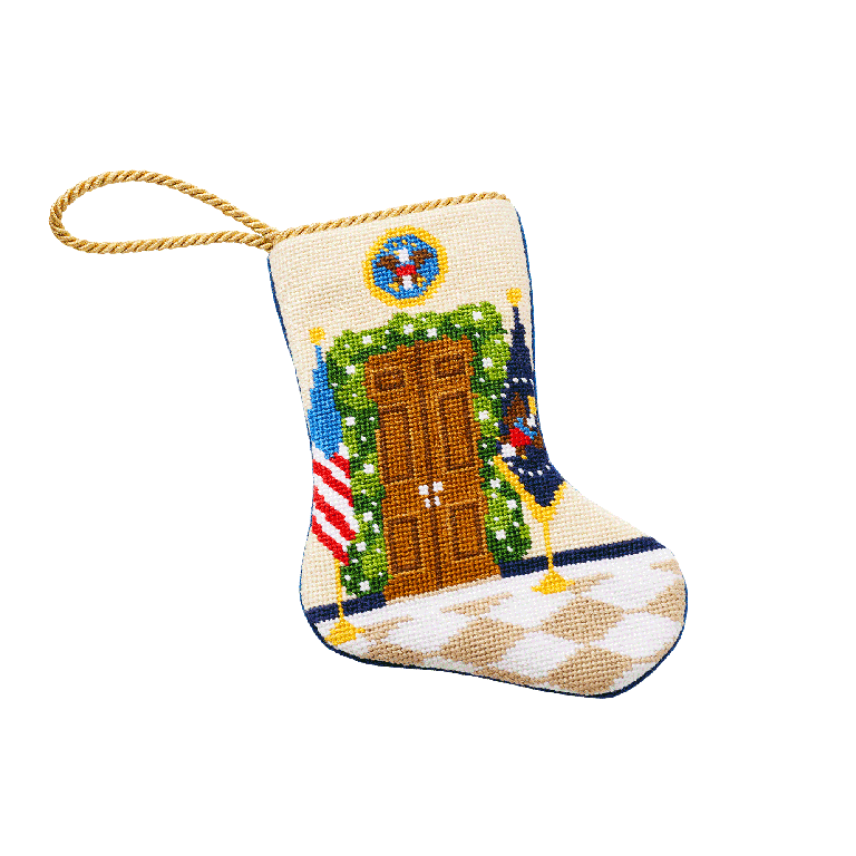 Bauble Stockings White House Entry Hall Needlepoint Mini Stocking front