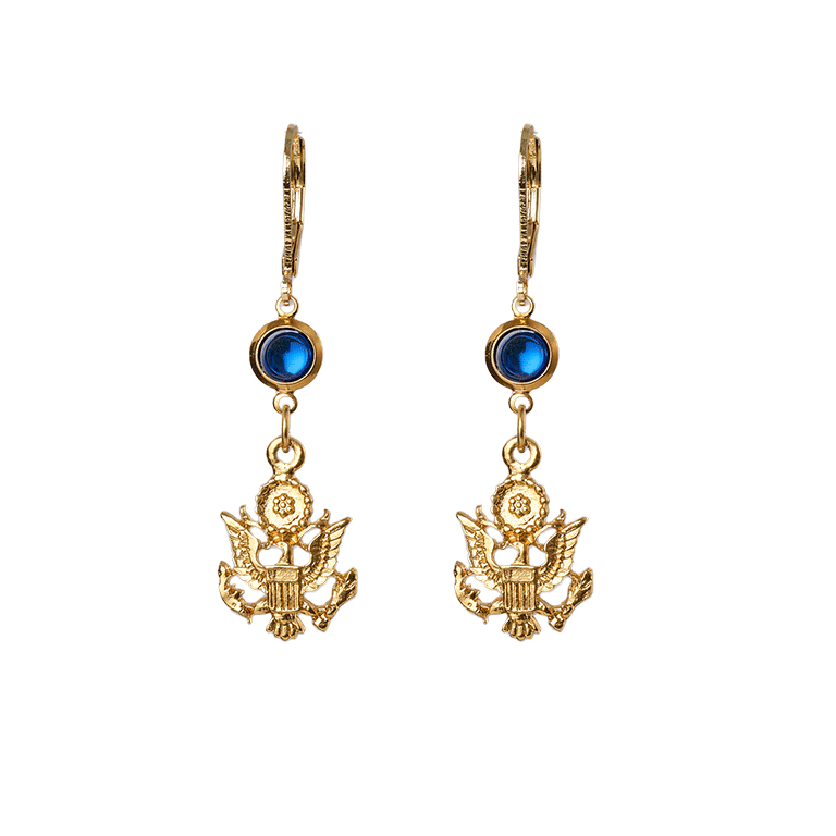 Great Seal Inspired Drop Earring with Blue Crystal - Front