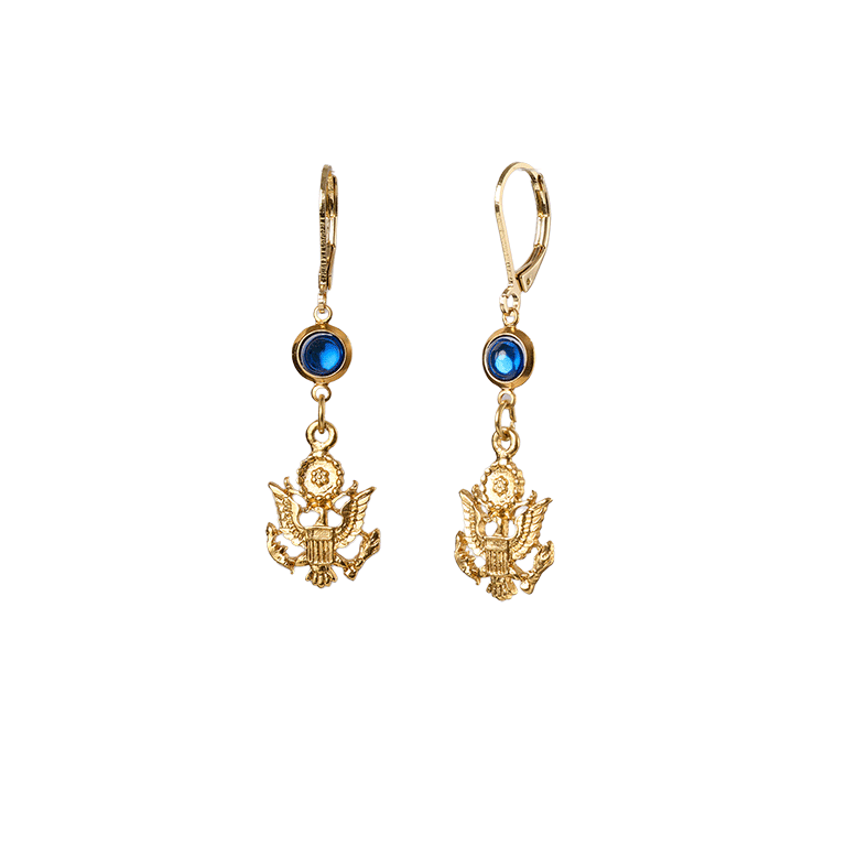 Great Seal Inspired Drop Earring with Blue Crystal - Side