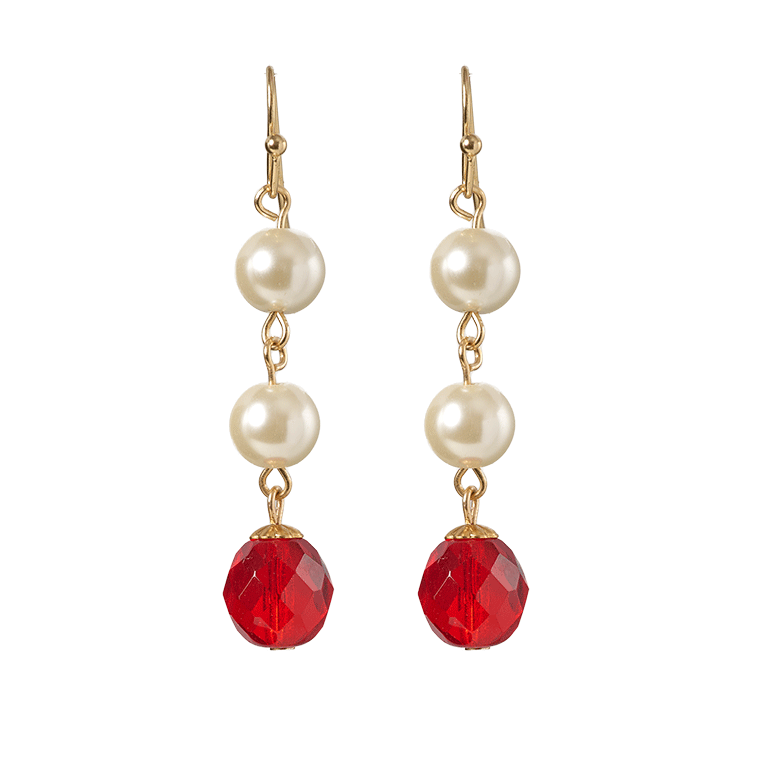 Red Room Fashion Pearl with Red Crystal Drop Earring
