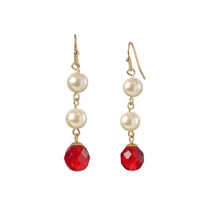 Red Room Fashion Pearl with Red Crystal Drop Earring - Side