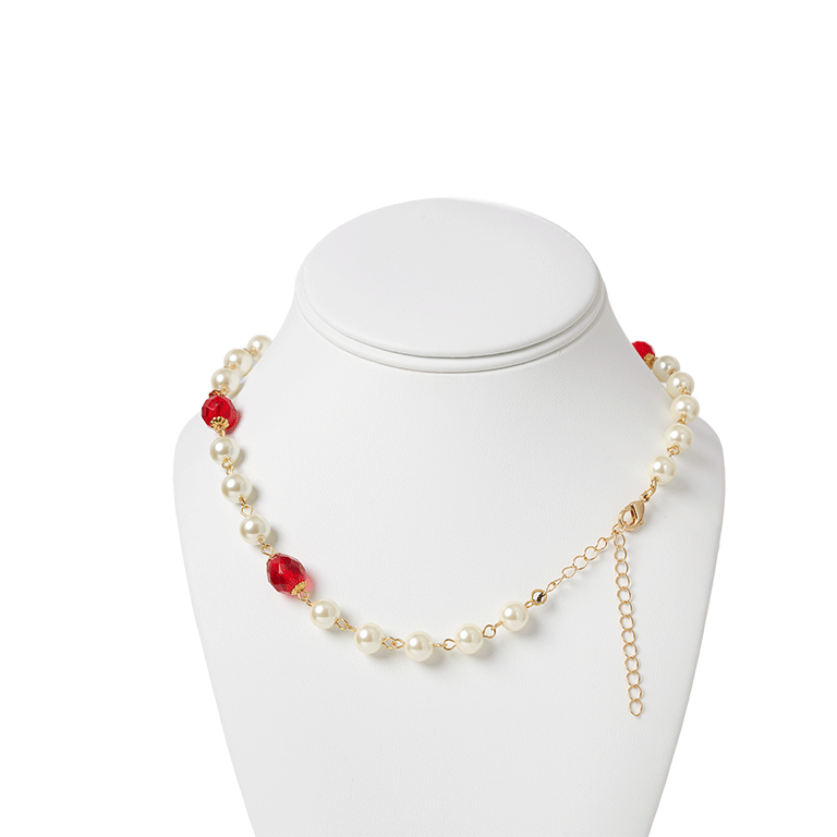 Red Room Fashion Pearl with Red Crystal Necklace - Back