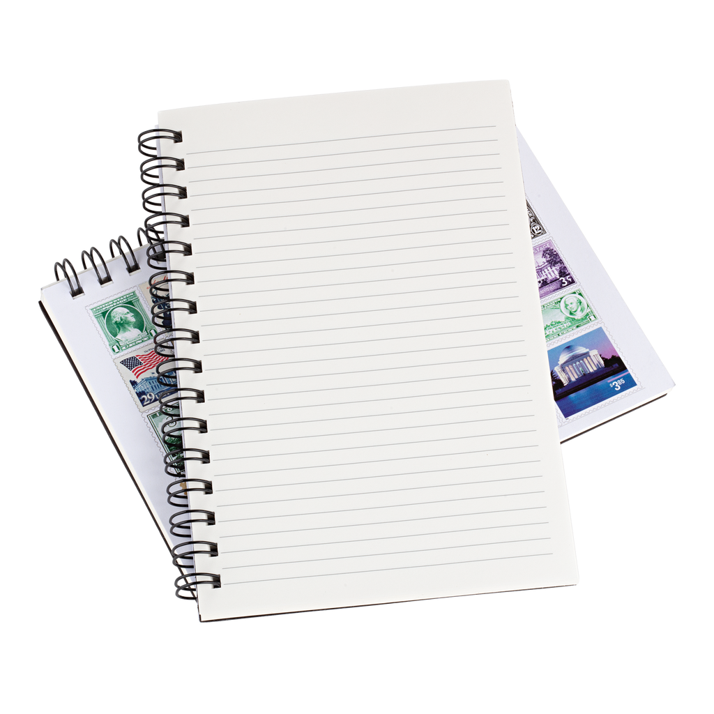USPS Stamp Collage Spiral Notebook 8" x 5" open