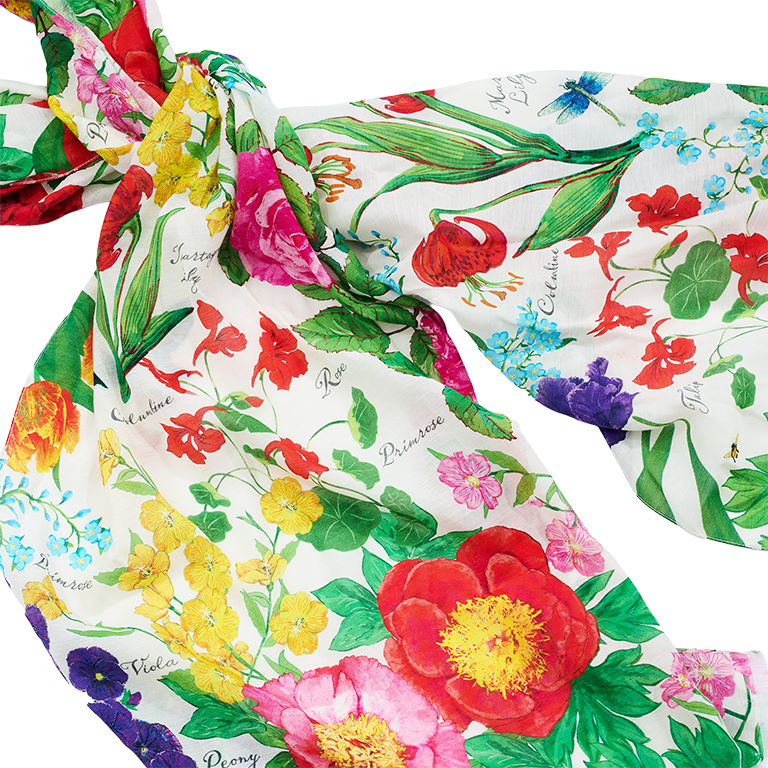 White House Garden Collection Scarf - White - Closeup