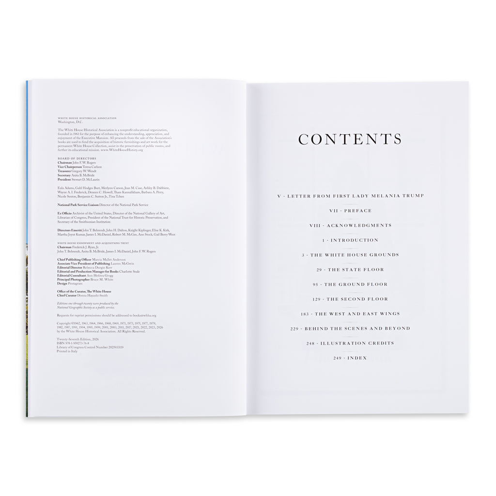 Open book showing a table of contents on a white background