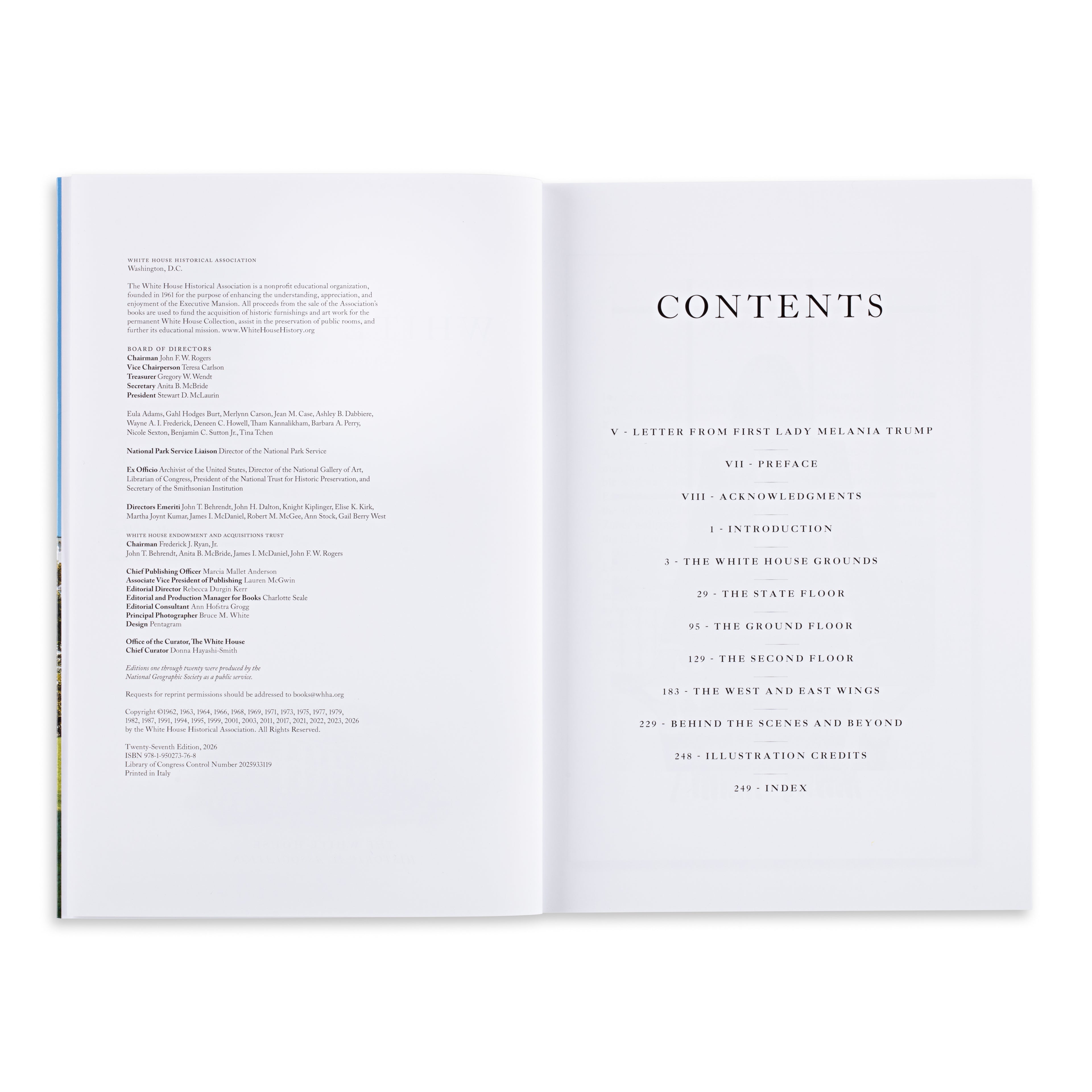 Open book showing a table of contents on a white background