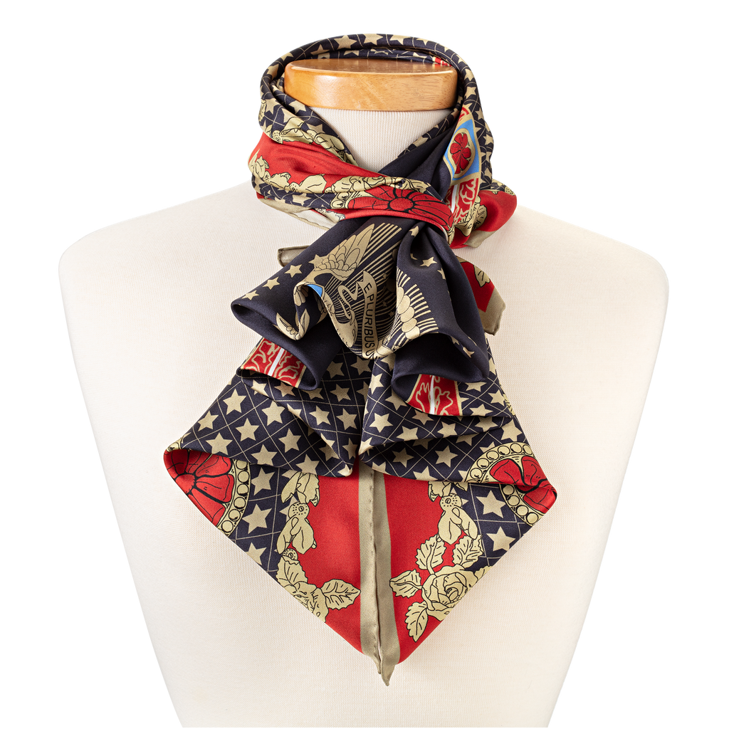 America Celebrates 250 Years Rose Accent Silk Scarf tied on form