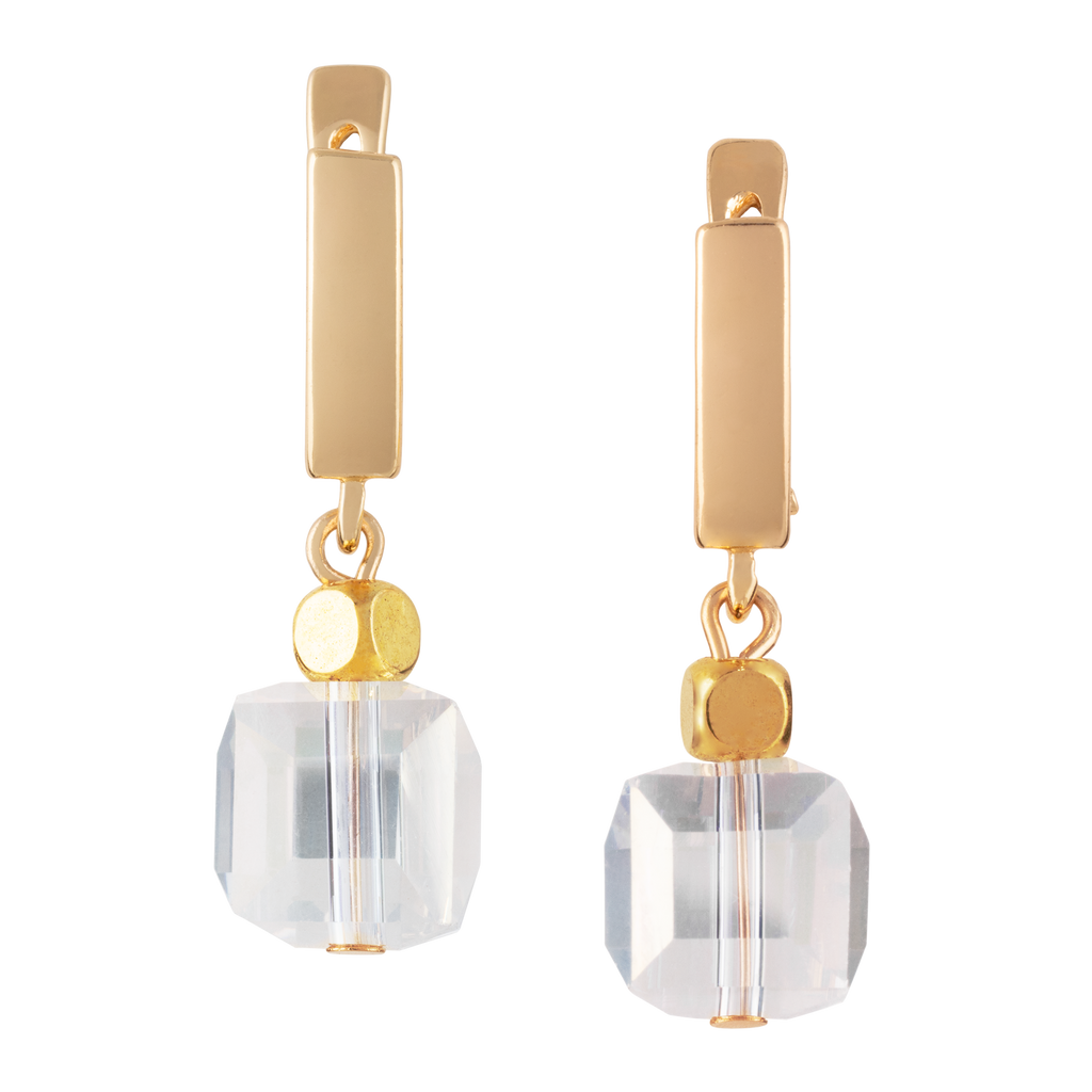 Green Room Crystal Cube Huggie Earrings front 