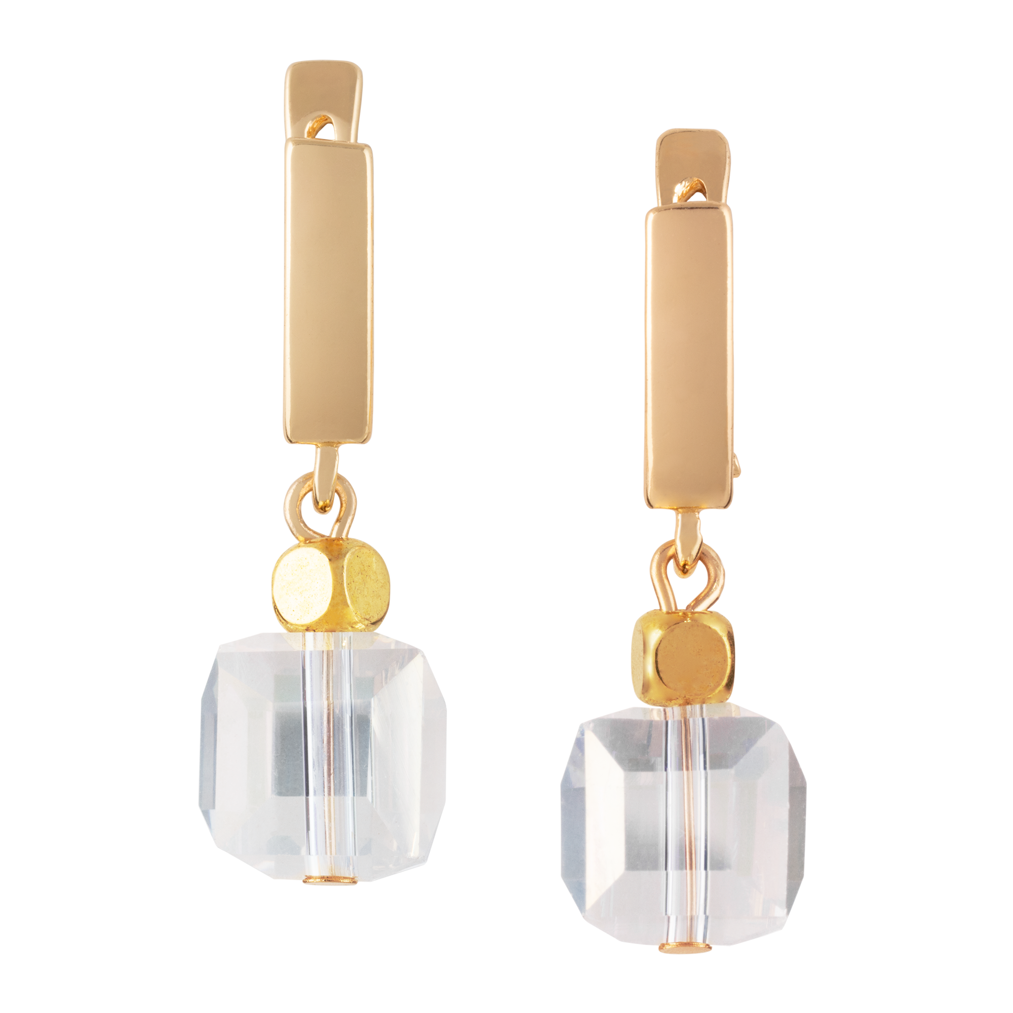 Green Room Crystal Cube Huggie Earrings front 