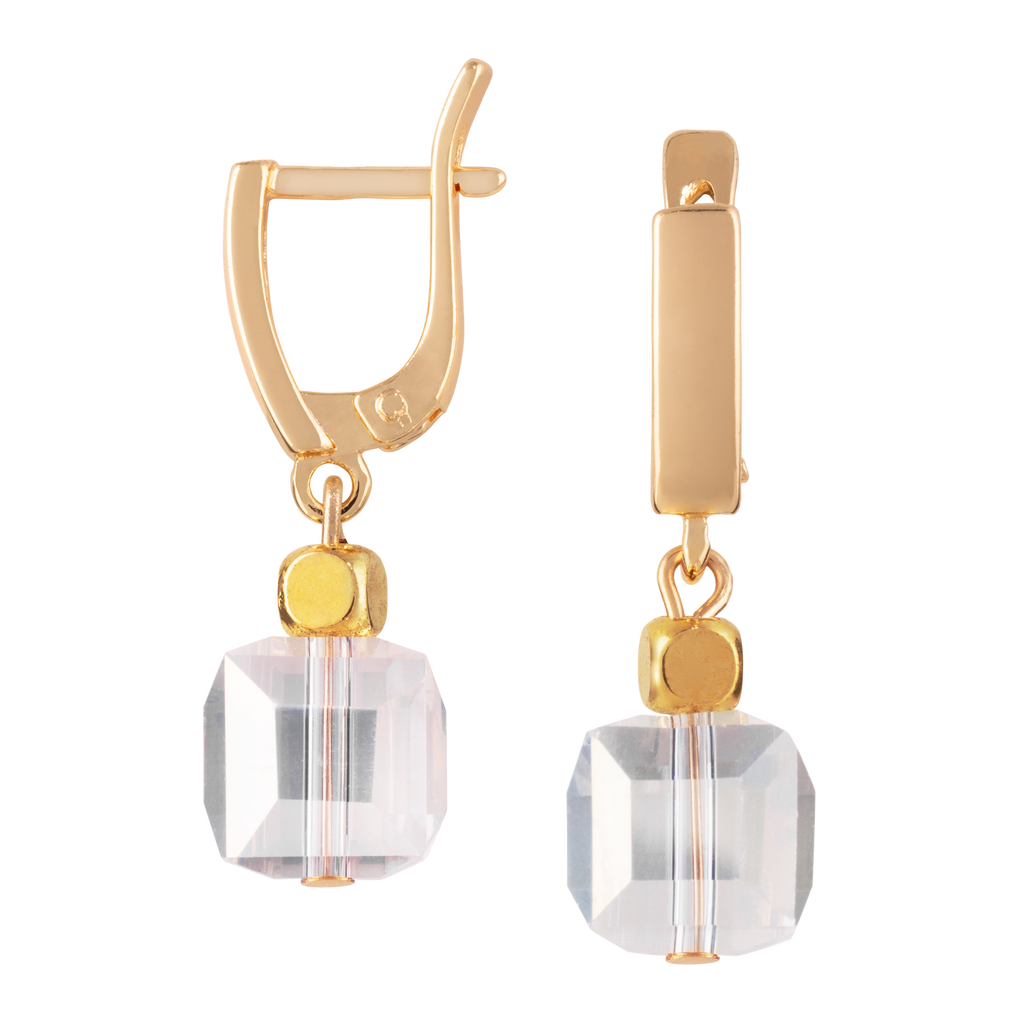 Green Room Crystal Cube Huggie Earrings side view of clasp